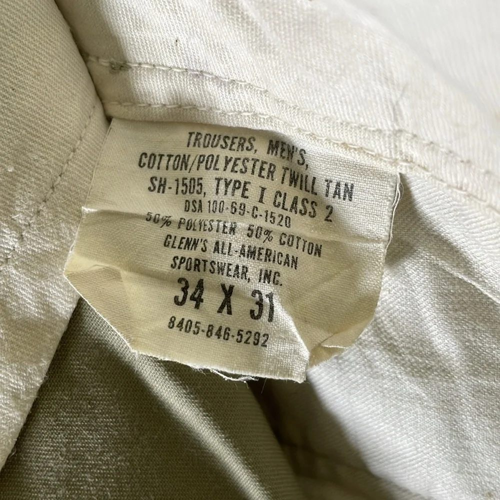 Vintage 1960s Military SH-1505 Type 1 Class 2 Twill Tan Trousers // 34x31 - Picture 4 of 6